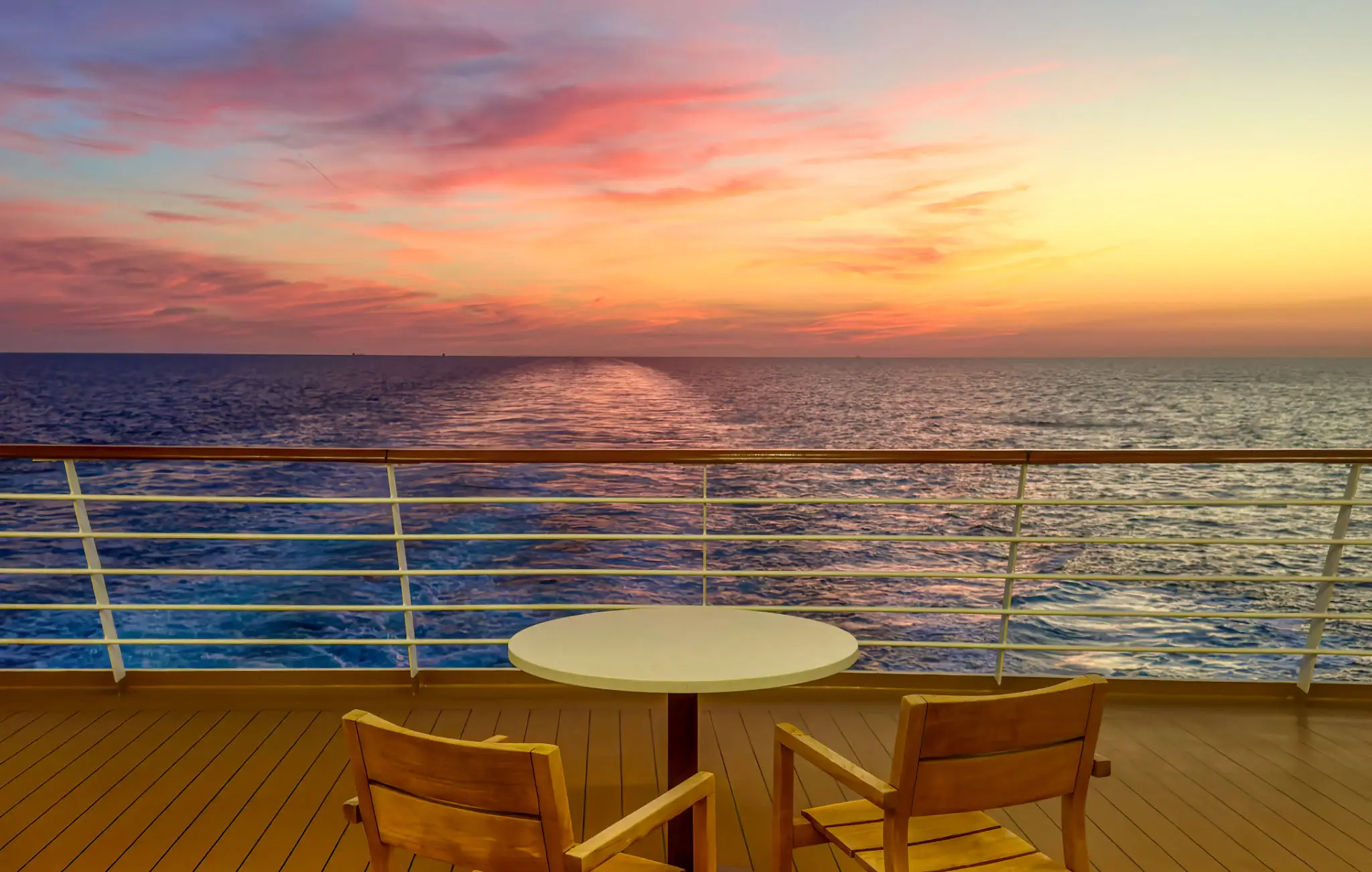 Sunset view from a ship's deck.