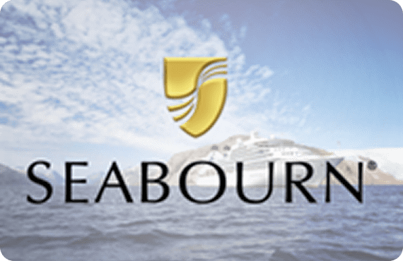 Logo of Seabourn cruises with ocean waves in the background.
